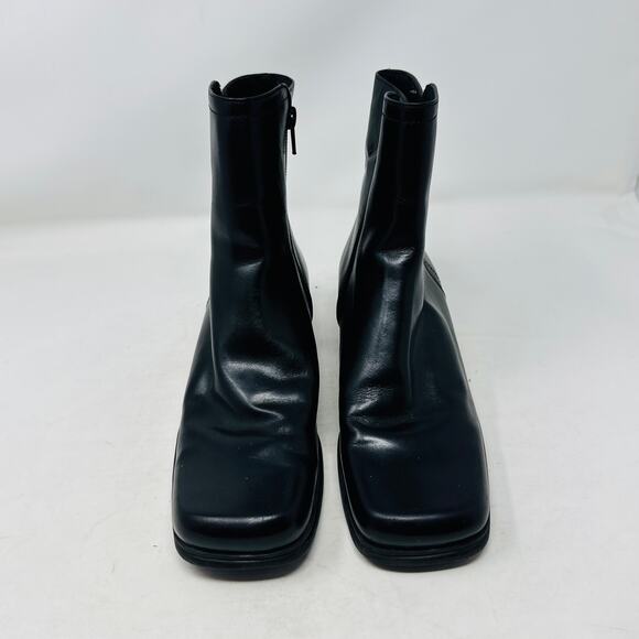 Vintage Nine West Black Leather Ankle Boots Square Toe Y2K 90s Minimalist Sz 7.5 - Picture 5 of 12